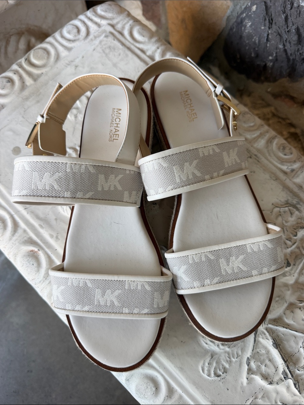 Michael Kors Neutral Logo Strap Slingback Sandals
